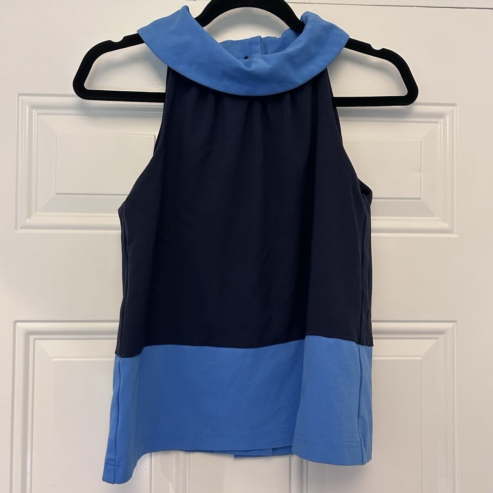 Sail To Sable Royal Blue Navy Cowl Neck Color block Top Sz XS Gold Buttons Prep